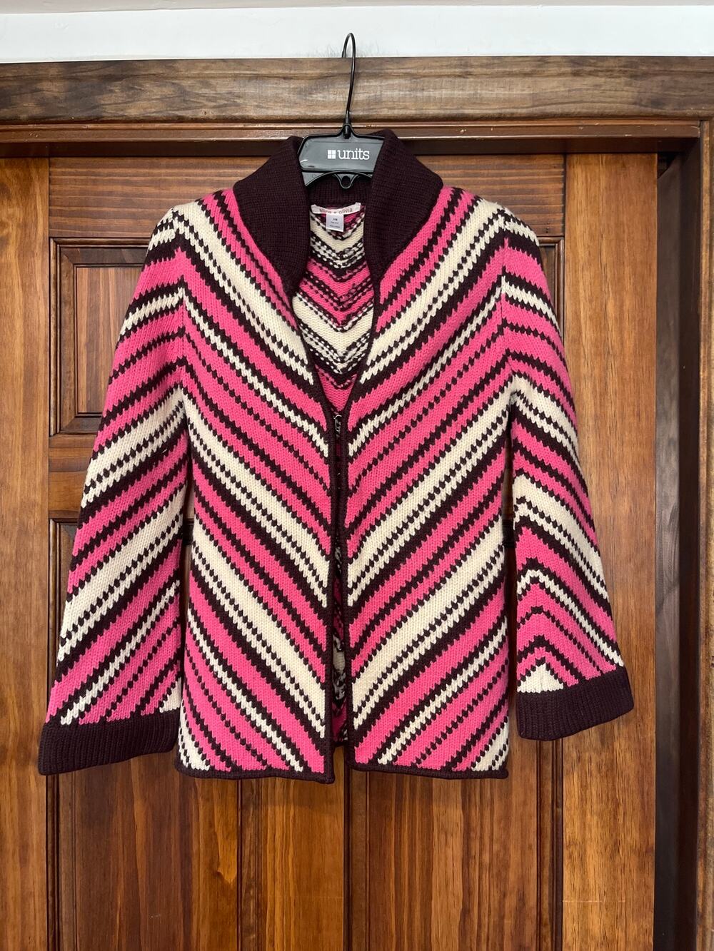 Alice + Olivia Vintage-Style Wool Chevron Knit Cardigan Pink & Brown Size XS